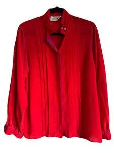 Unique Vintage Red Mandarin Collar Blouse – Fiona Tag – Silky